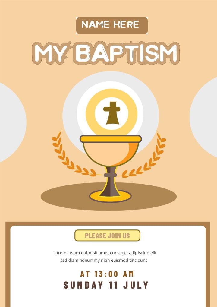 simple orange invitation for baby baptism cartoon the sacred grail