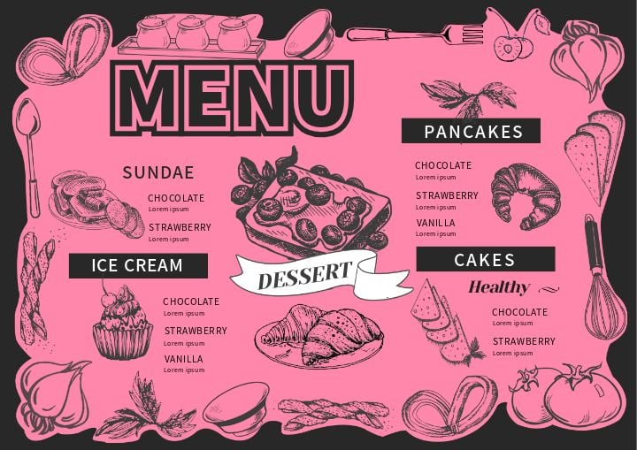 sketch menu featuring ice cream desserts