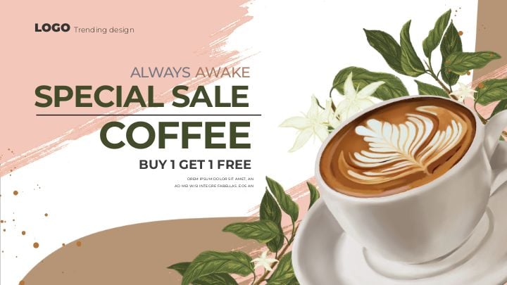 sleek cartoon-style coffee beverage ad banner