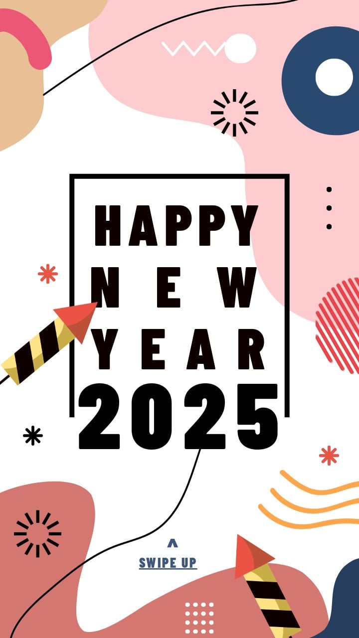 vibrant geometric instagram story celebrating the new year 2025