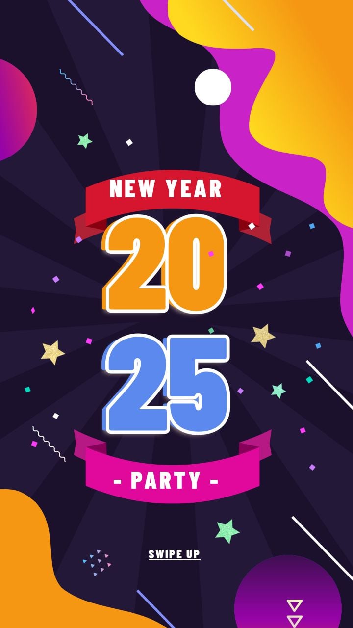 vibrant geometric instagram story for the new year 2025 party