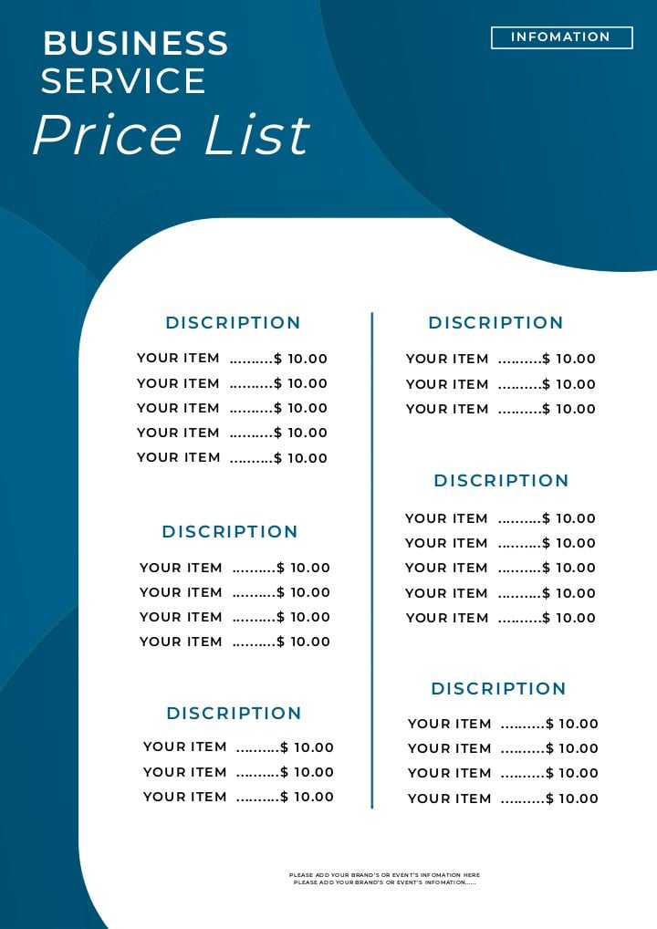 vintage blue geometric price list advertisement for paper cuts