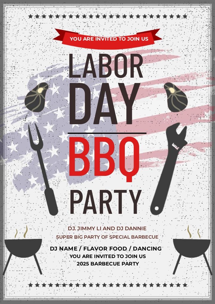 vintage cartoon bbq bash labor day celebration poster