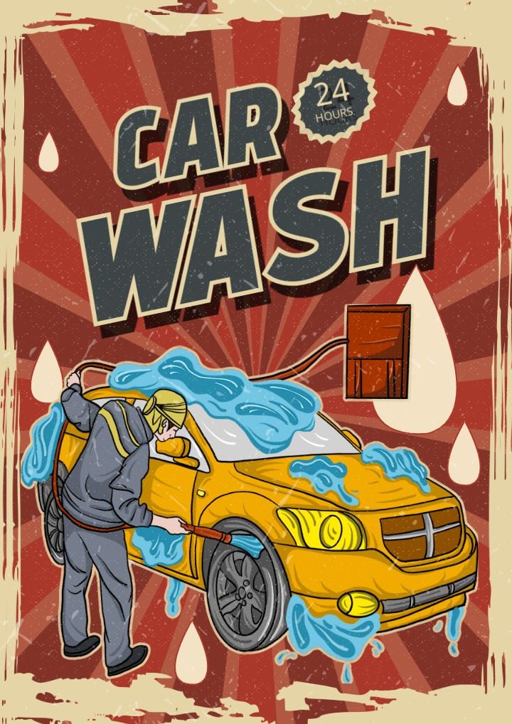 vintage minimalist poster car washing service