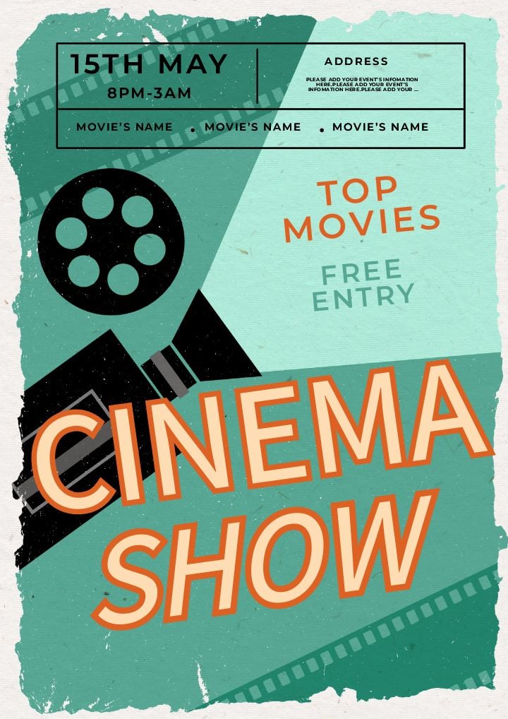 vintage-themed cinema screening poster with projector film vibe