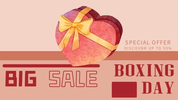 watercolor heart-shaped gift box pink sale banner for boxing day