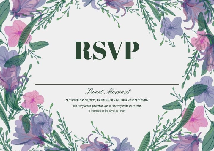 watercolor style greeting card featuring wreath reply design